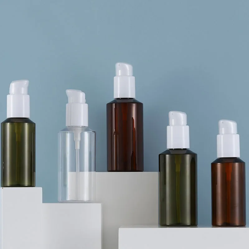 100ml GREEN/BROWN/CLEAR PET BOTTLE for lotion/emulsion/foundation/shampoo/serum/skin care plastic bottle press pump | Красота и