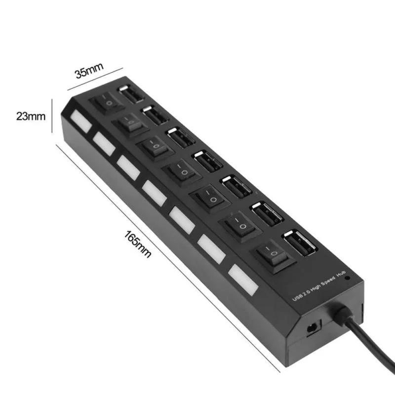 7 Ports Hub USB 3.0 Adapter Splitter Socket High Speed with Switch fr Computer