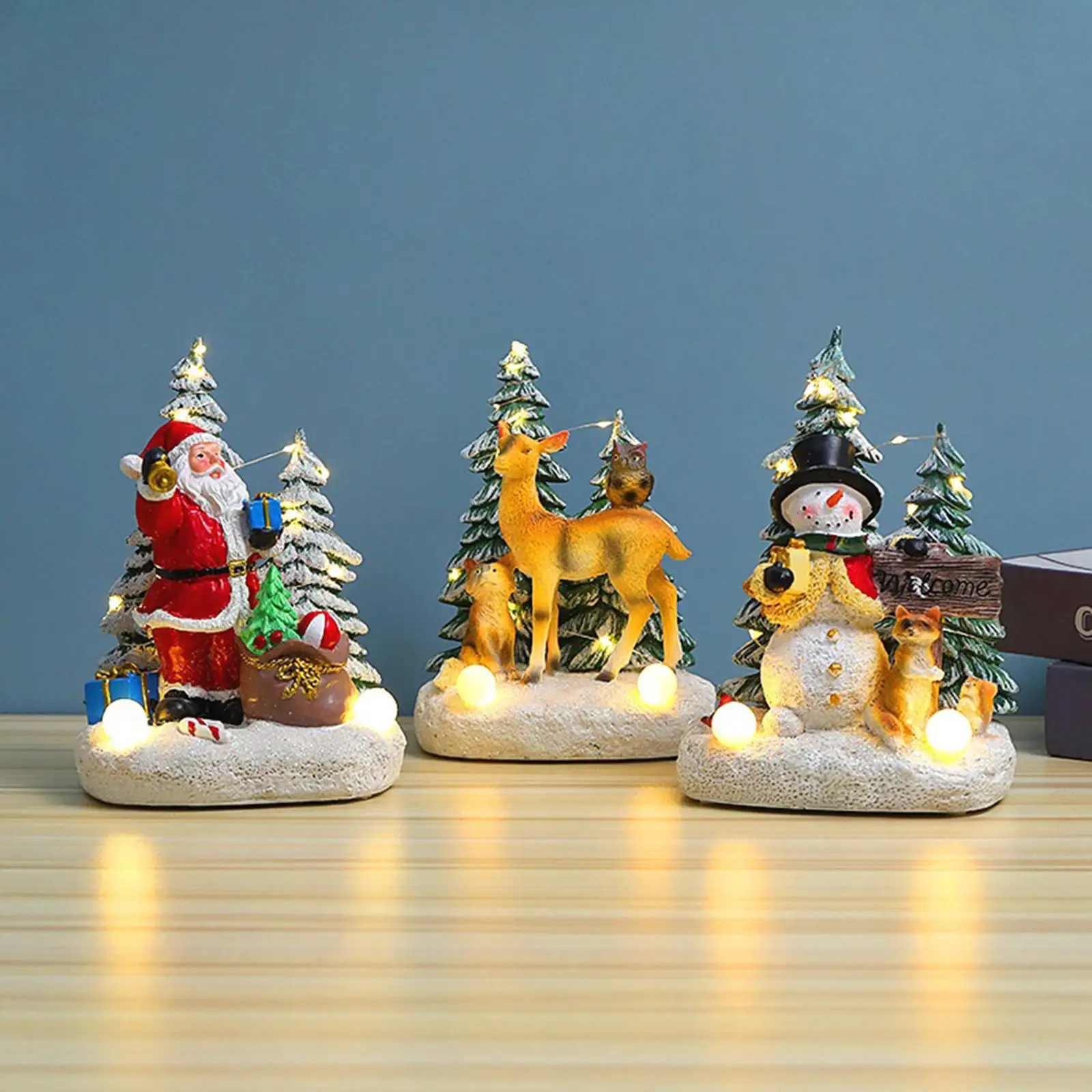 LED Beleuchtete Weihnachten Miniatur Figuren Harz Puppe Haus Statue
