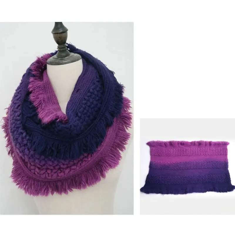 Womens Winter Bib Gradient Color Pineapple Pattern Knit Infinity Scarf with Tassels Crochet Thicken Large Loop Wraps Neck Warmer