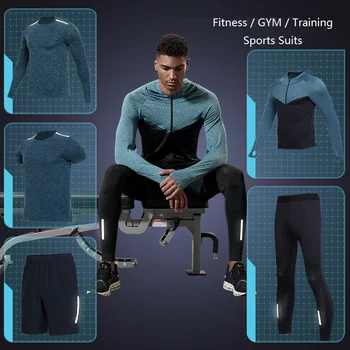 

Vansydical Men's 2-5pcs Sports Running Sets Compression Gym Tight Suits Quick Dry Fitness Training Jersey Sets
