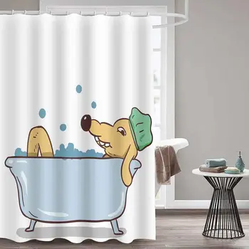 

MTMETY Sketch steamship Animal Cat Dog Shower Curtain Waterproof Polyester Curtain 3D Blackout Curtain for Bathroom Home Decor