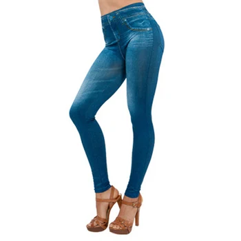 

Women Legs Shaping Leggings Fake Jeans Pants Pull-on Skinny Elastic Trousers DIN889