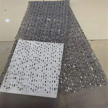 

2019 Latest African Embroidery Tulle Lace Fabrics green High Quality sequins French gray Lace Fabric For Party Dress 5 Yard