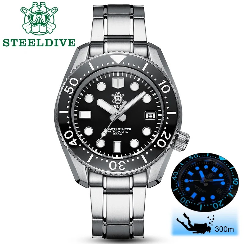 Steeldive 1968 300m Dive Mechanical Watch Men Mechanical Watches C3  Luminous Stainless Steel Dive Watches For Men Nh35 Sapphire - Mechanical  Wristwatches - AliExpress