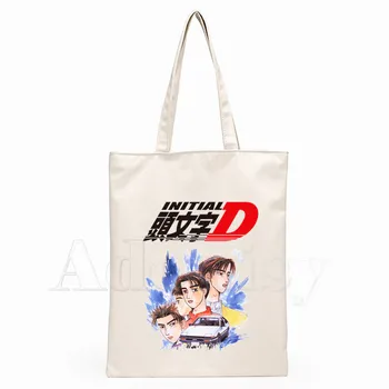 

Drift Japanese Anime AE86 Initial D Tote Bag Unisex Canvas Bags Shopping Bags Printed Casual Shoulder Bag Foldable
