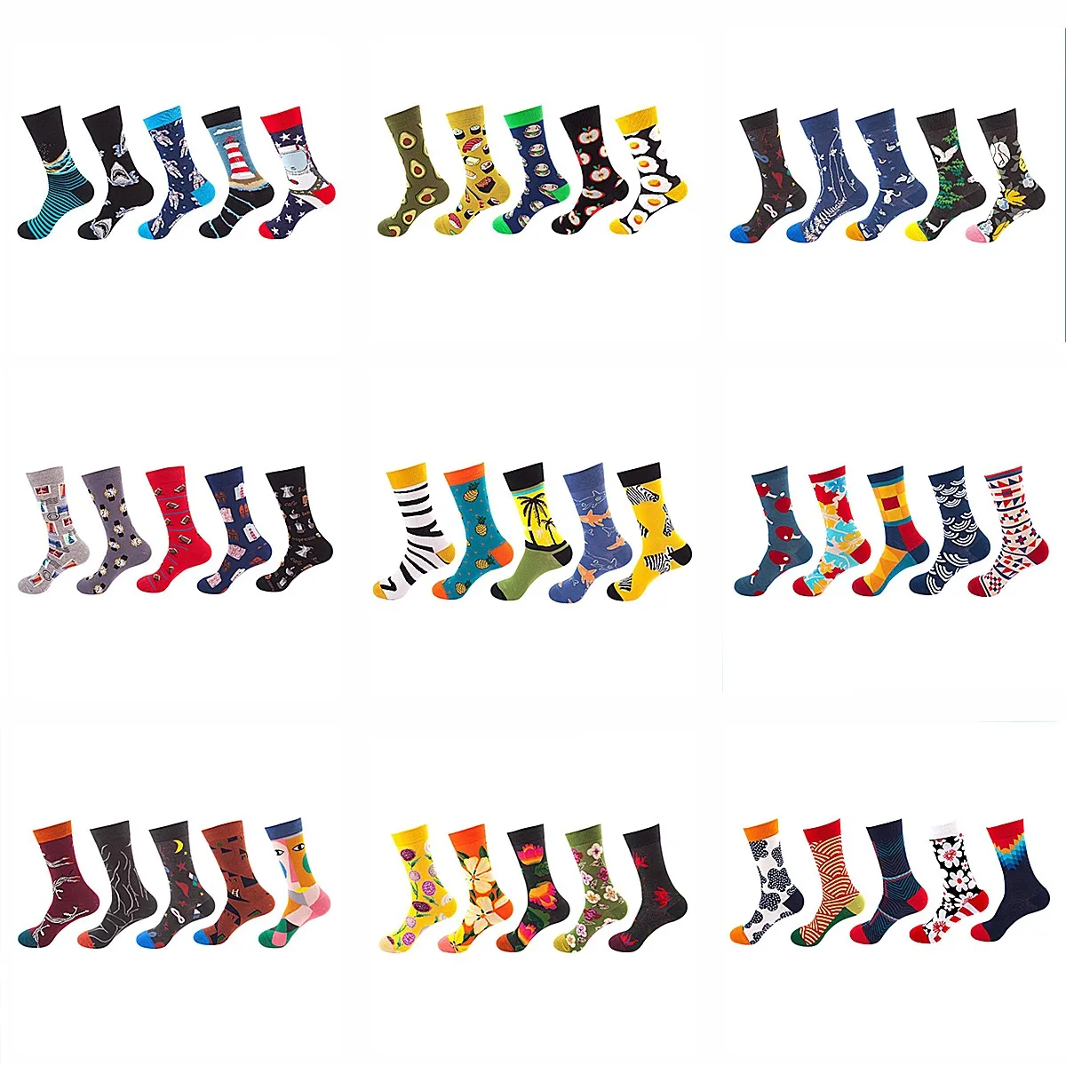 

Combed cotton men fashion trend crew socks funny shark plant animal art man novelty long socks happy woman cartoon socks