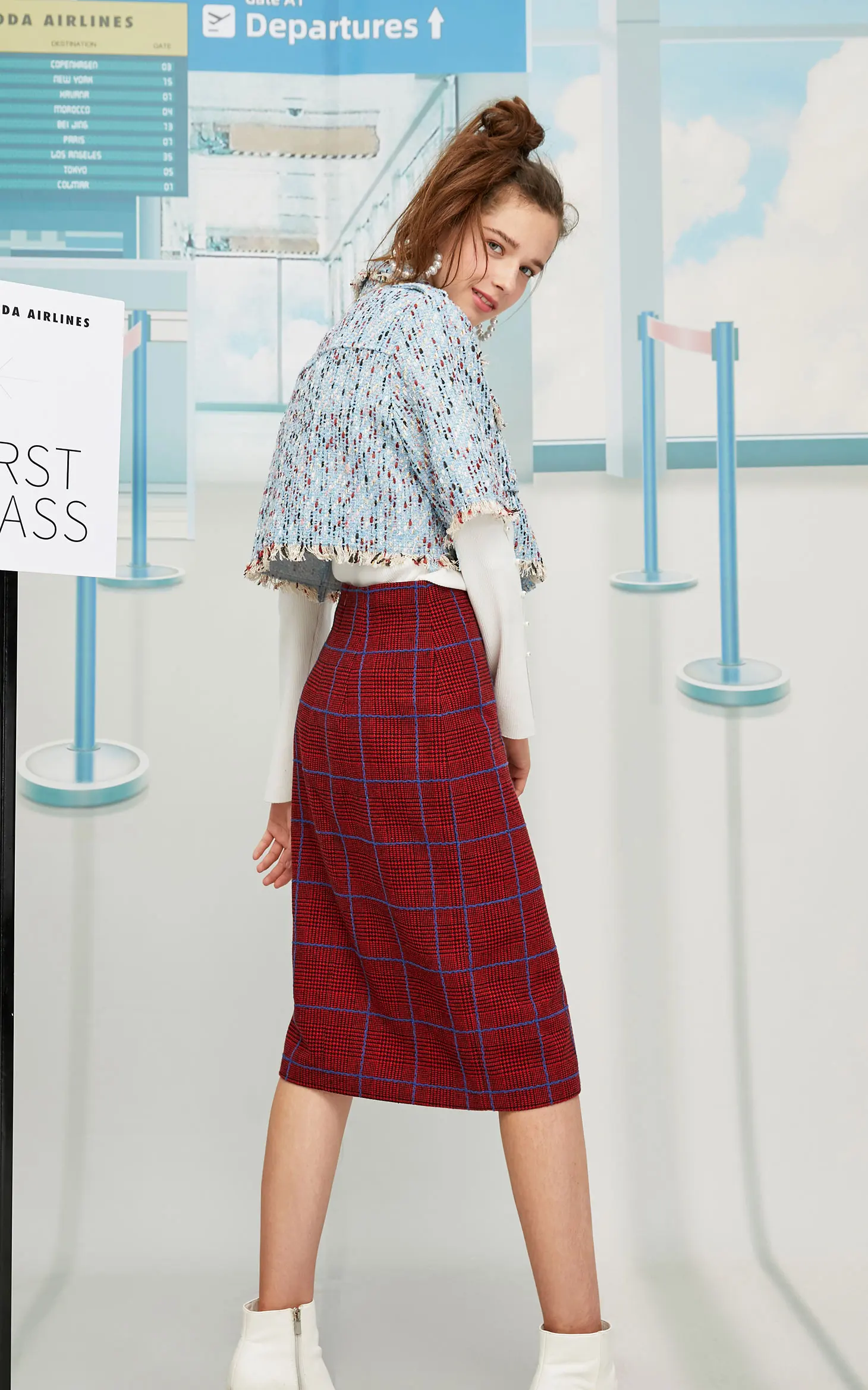 Vero Moda New Sheep Wool Houndstooth Single Slit Skirt | 319316547