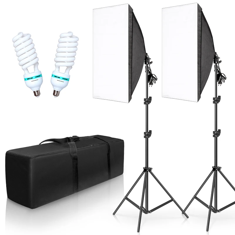 Photography Lighting Kit Photo Box Professional Studio Continuous Equipment with 2 Bulbs E27