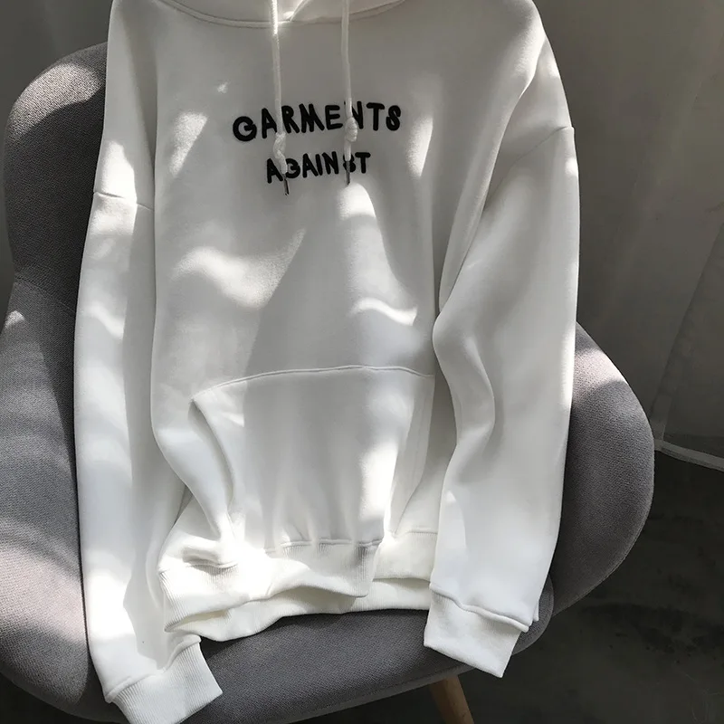 Autumn and winter new Fleece Hoodie women's Korean casual letter Plush top crop hoodies sweatshirts