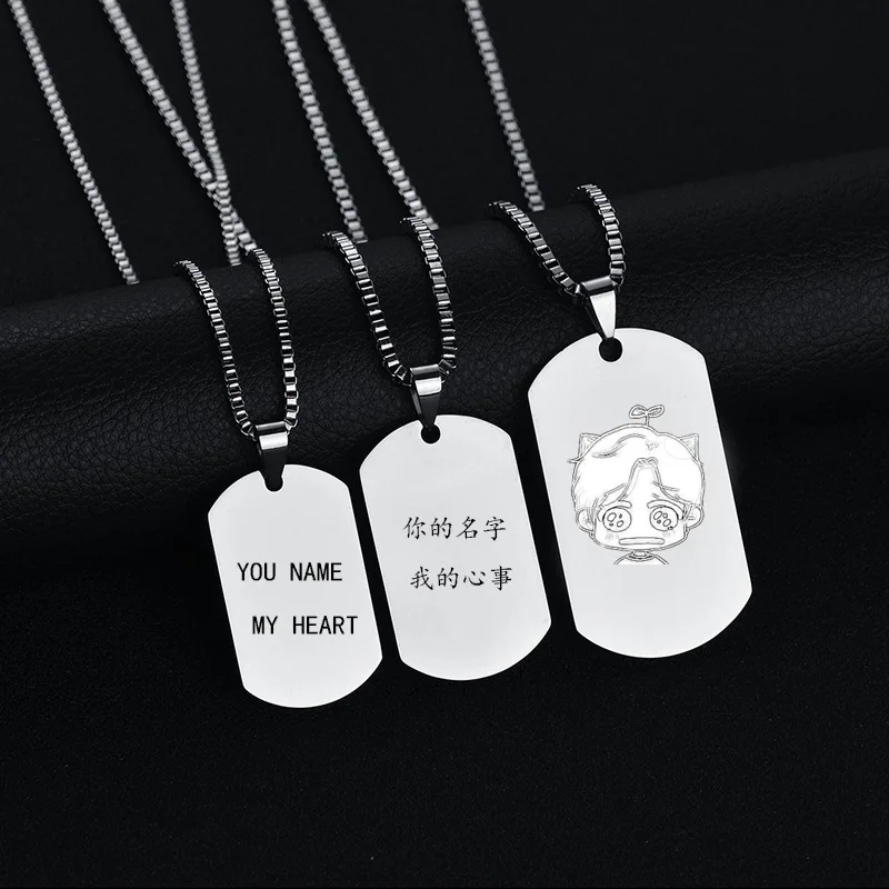 

Men Military Plates Necklace Titanium Steel Pendant DIY Lettering ID Cool Fashion Parts Square Dog Tags