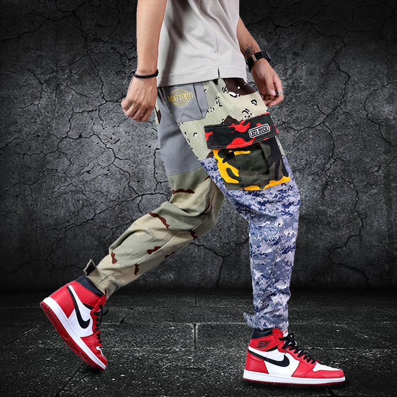 Camouflage Cargo Pants Men's Patchwork 