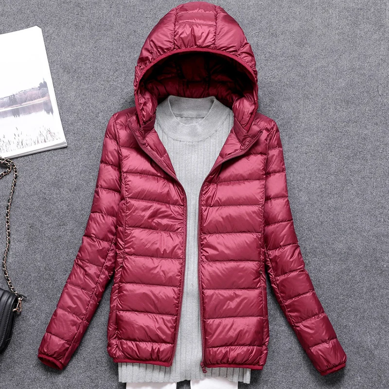 

Women Autumn Hooded Jackets Fashion Ladies Duck Down Coats with Hat Detachable Thin Slim Style Female Casual Coats Cap Removable
