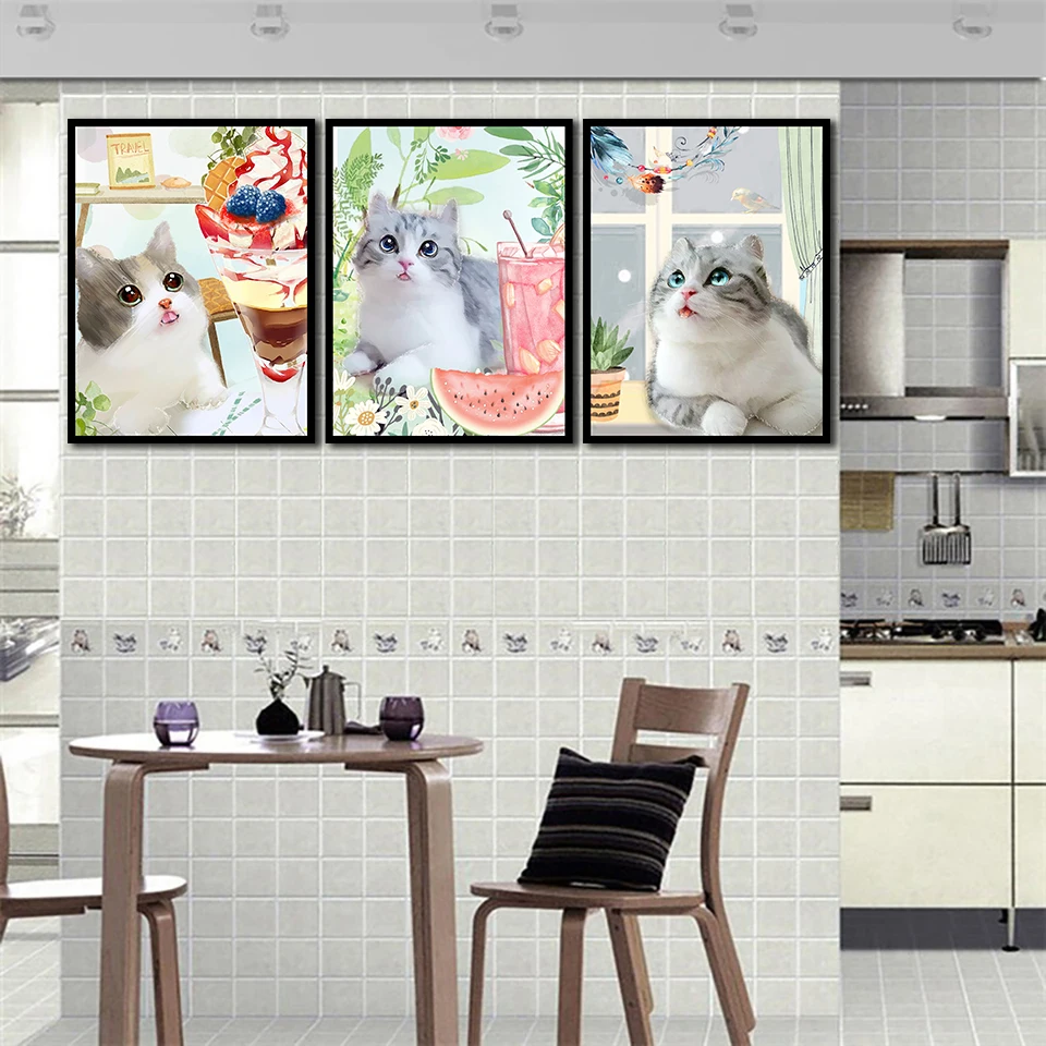 

Cute cat and ice cream decoration Nordic Style Wall Art Canvas Print Painting Modern Living Room Decor Picture