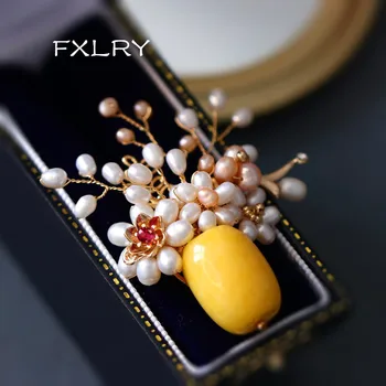 

FXLRY Elegant Handmade natural freshwater pearl luxury sweater brooches pin women's trendy jewelry accessories