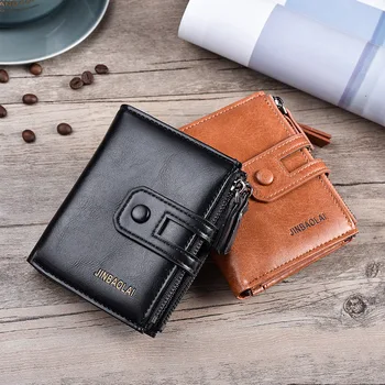 

Male Buckle Vintage Wallet Men's Multi-Function Coin Purse Money Double Zipper Bilfold Mens Short Wallet