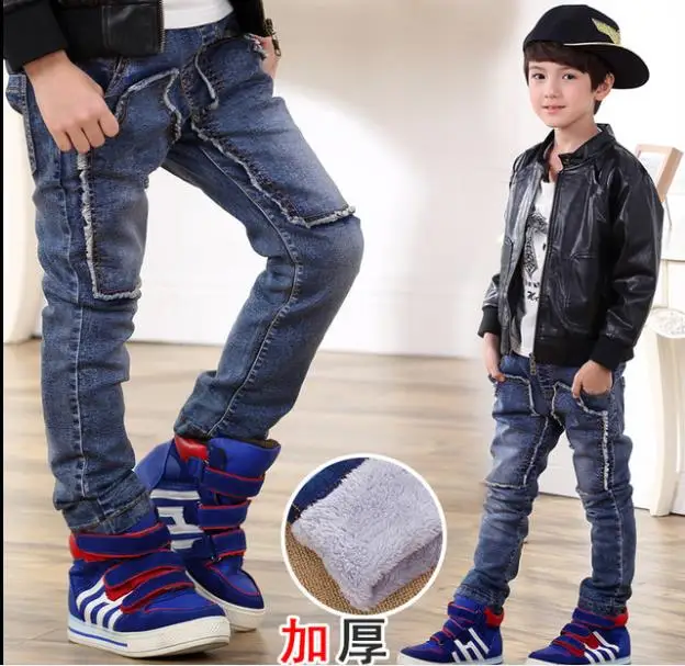 style 4 Новая коллекция зимних джинсов для мальчиков утепленные джинсы для мальчиков утепленные штаны для детей штаны на резинке штаны для детей повседневные джинсы для мальчиков - Цвет: style 4