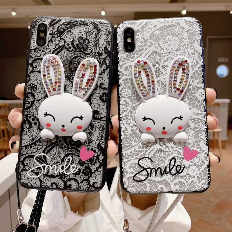 Lace Flower Makeup Mirror Phone Case For Samsung Galaxy S8 S9 S10 Lite S7 S6 Edge Plus C5 C7 C9 Note 8 9 With Lanyard Back Cover