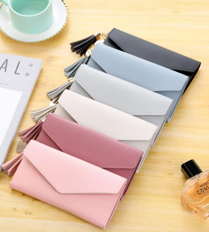 

Long wallet ladies handbags ladies fashion tassel wallet purse card package high quality PU leather wallet clutch bag wallet