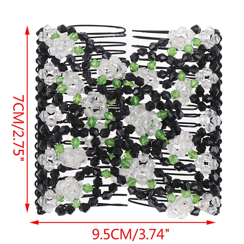 Винтажные эластичные расчески для волос с цветком и бусинами, двойная металлическая расческа, заколки для волос для женщин, женские аксессуары для волос