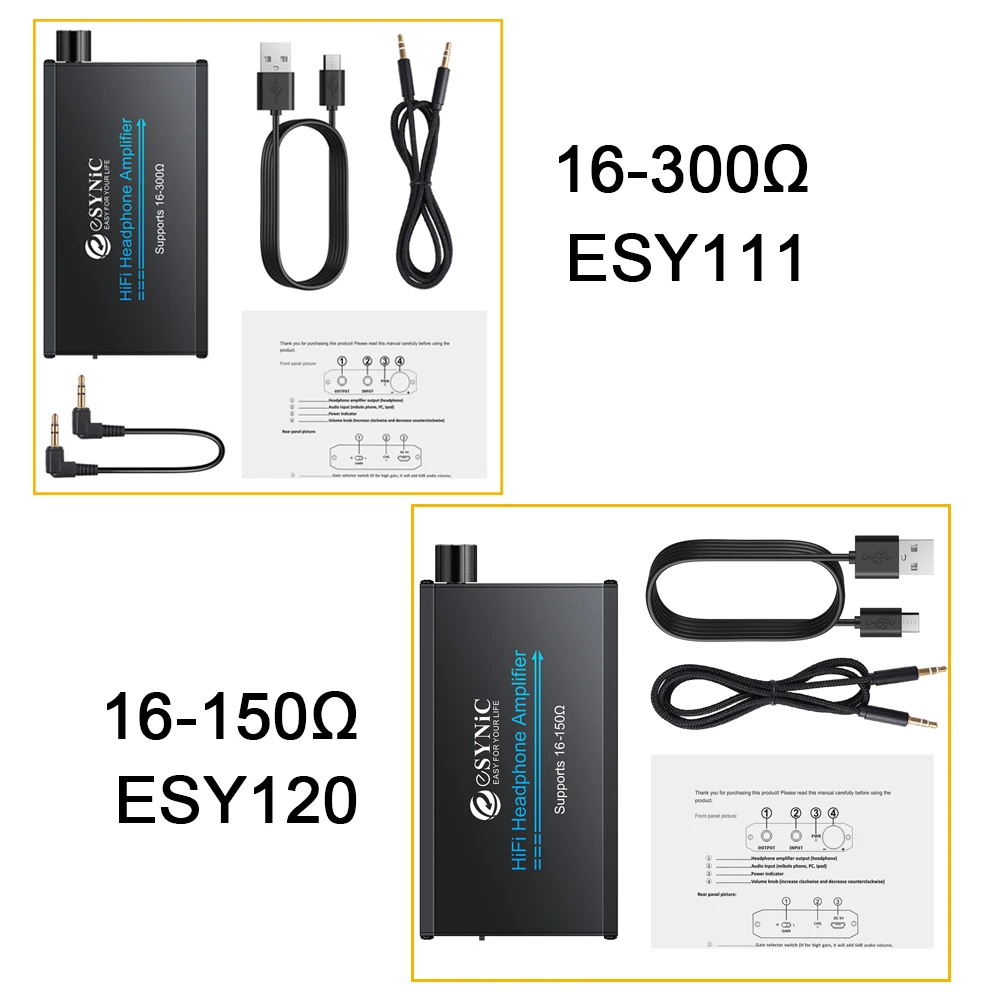 Headphone Amplifier eSYNiC 16-300&Omega;/16-150&Omega; HiFi With 3.5mm AUX Jack Gain Switch For MP3/4 Mobile Phone Portable Power Amplifier