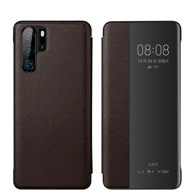 Coffee Чехол для Coque P30 P30Pro с умным окошком для просмотра пары, простой модный кожаный флип-чехол для huawei P30Pro, чехол для карты, защита от каркаса - Цвет: Coffee