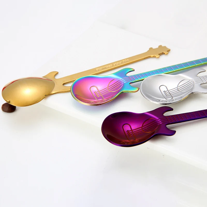 4PCS Guitar Coffee Spoons 304 Stainless Steel Musical Teaspoons Mixing Spoons Sugar Spoon Fashion Tableware Party gift stainless steel spoon tea spoon