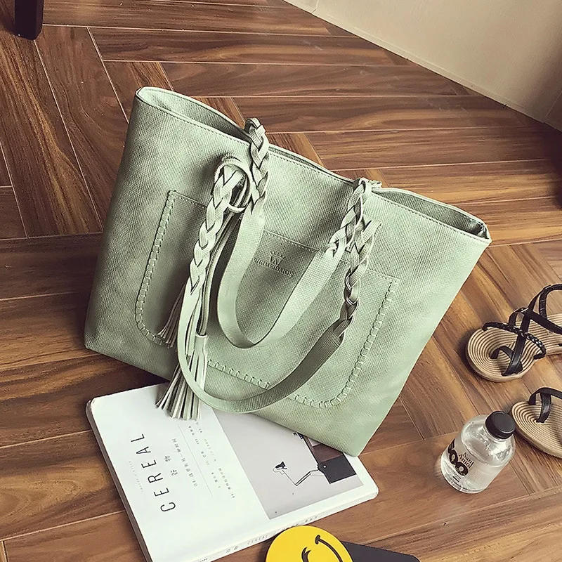

2020 Trending Korean-style WOMEN'S Bag Versatile Shoulder Large Bag Simple Tassels Weaving Handbag