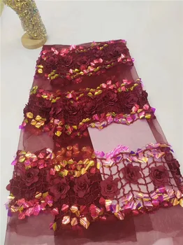 

Graceful party/wedding dress cloth with 3D flower French net fabric with big sequins for sewing PAN172(5yards/lot)