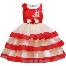 Платье для девочек с цветочной аппликацией и бусинами платье-пачка для девочек, детское платье без рукавов для девочек, рождественское, новогоднее, праздничное платье принцессы
