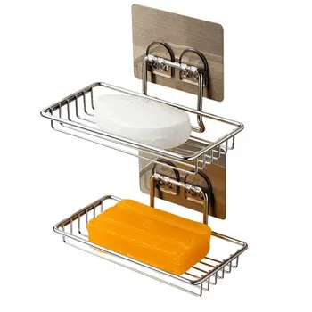

Soap Savers Dish Bathroom Toilet Creative Stainless Steel Wall-Mounted Suction Cup Soap Holder Soap Box G1