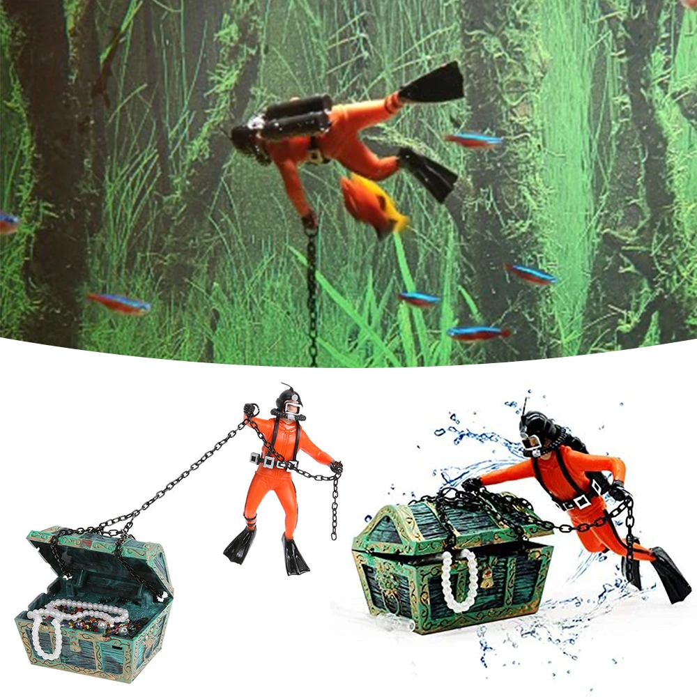 Creative Aquarium Ornament Treasure Seeker Hunter Diver Action Figure Decoration for Aerating Fish Tank Decorations Accessories | Дом и сад