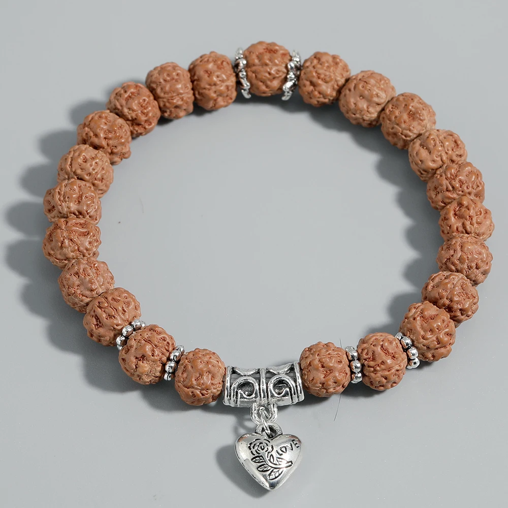 7Mm Originale Rudraksha Cuore Mala Chakra Braccialetto Yoga Guarigione Preghiera Fascino Gioielli Da Donna Perline Braccialetto All'Ingrosso