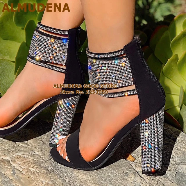 TIANA ( Black) Silver Rhinestone Strappy heels– Shoe Empress Shoetique