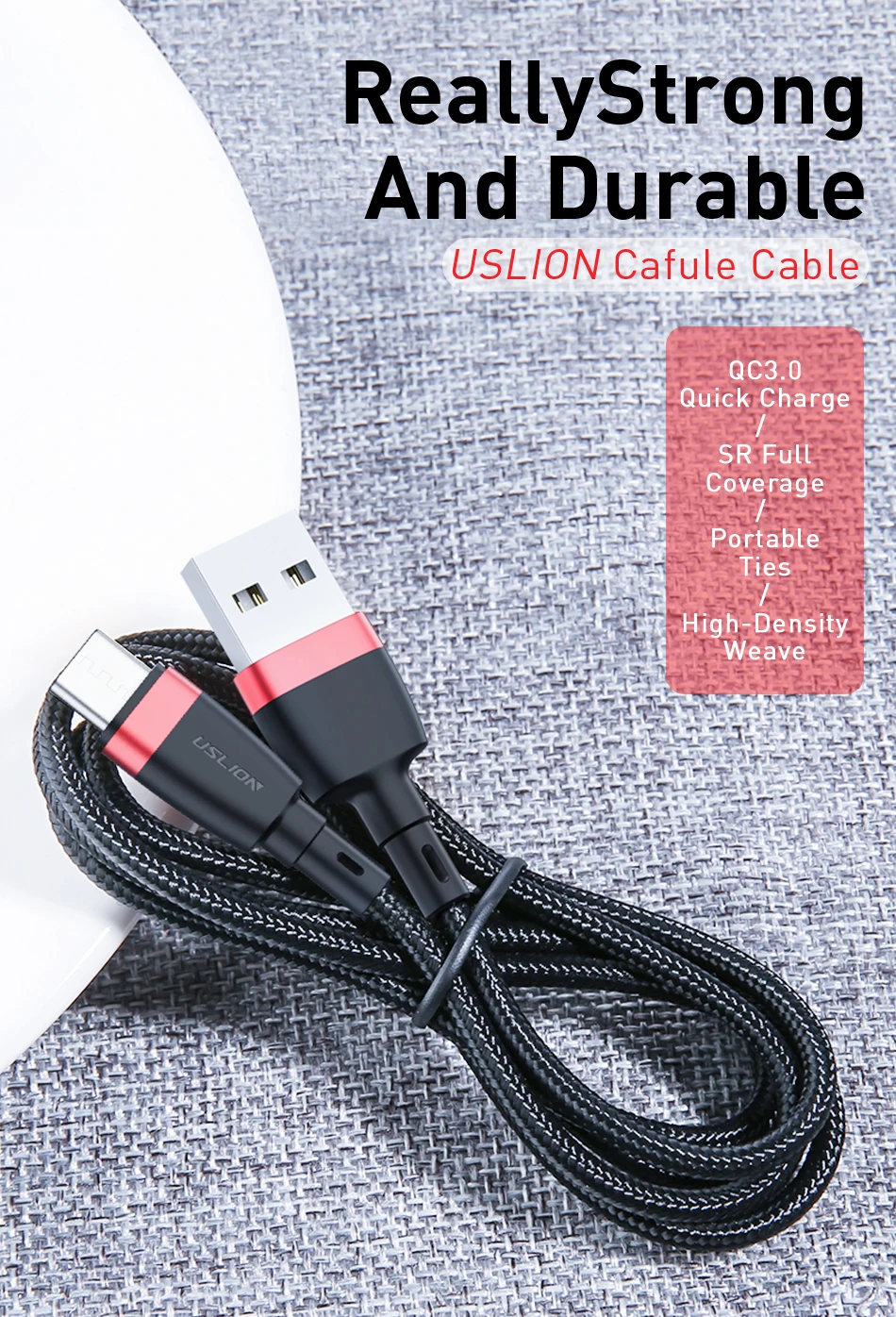 USLION 2m 1m 3A кабель usb type C Быстрая зарядка QC3.0 USB C кабель для мобильного телефона для устройств usb type-C зарядное устройство для Xiaomi huawei