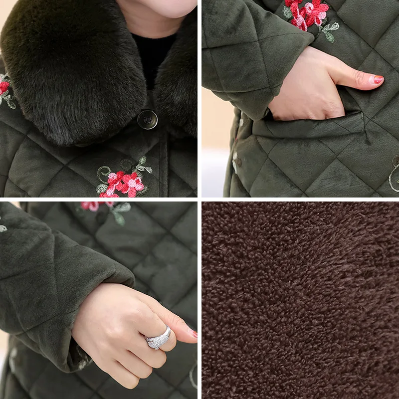 

Mom Winter plus Velvet Cotton Overcoat Mid-length 2020 New Style Middle-aged Women's Thick Cotton-padded Jacket