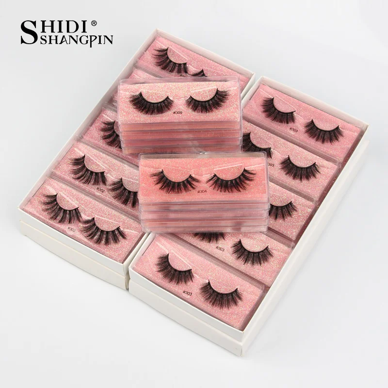 SHIDISHANGPIN False Eyelashes Mink 25 mm Fluffy Fake Eyelashes Bulk Natural Eye Lashes Mink Eyelash Package Wholesale box