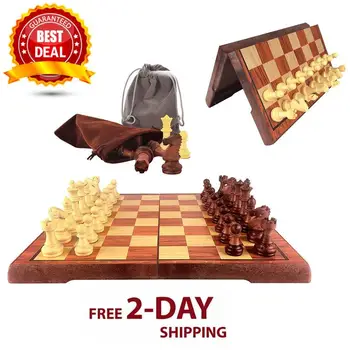 

iBaseToy 2 in 1 Magnetic Travel Chess Checkers Set Classic Folding Board Game Set Portable Educational Toys for Kids and Adults