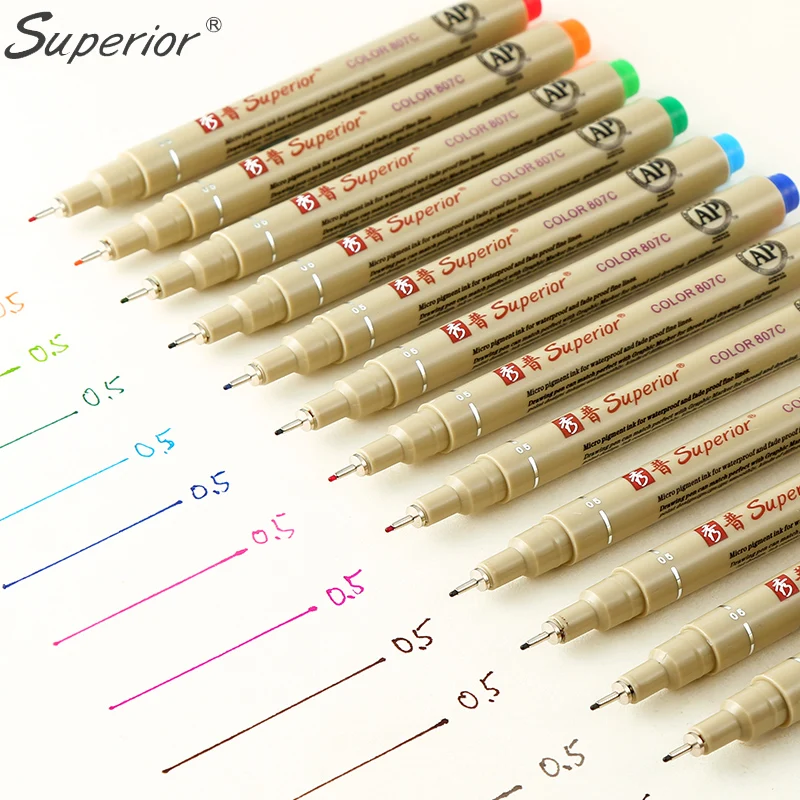 

Superior 12 Color Micron Liner Pen 0.5mm Fineliner Pen Water Based Ink for Painting School Office Design Markers Pen Supplies