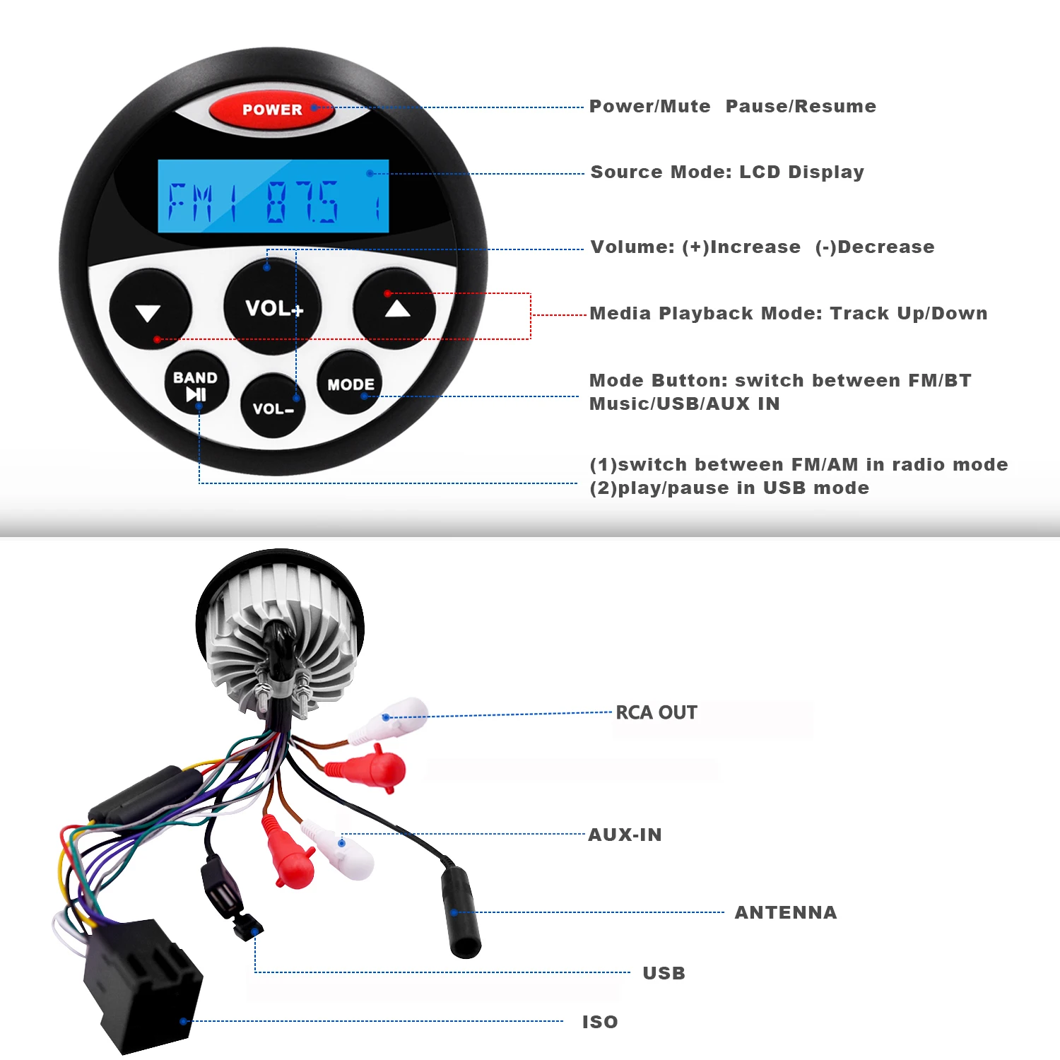 Marine Stereo Waterproof Bluetooth Sound System Boat Radio FM Player for Golf Cart ATV Yacht Cabin Scooter E95 KR 202