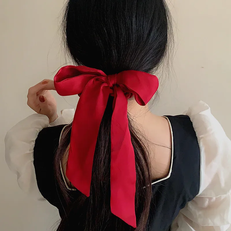 

2020 New Fashion Scrunchies Solid Color Long Hair Ribbon For Women Ponytail Scarf Sweet Elastic Hair Band Hair Tie Accessories