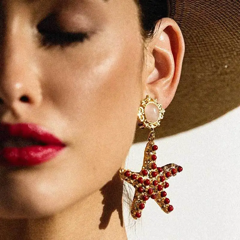 

DIEZI Bohemian Girls Fashion 3 Colors Starfish Dangle Drop Earrings For Women Ladies Statement Resin Pearl Earrings 2019 New
