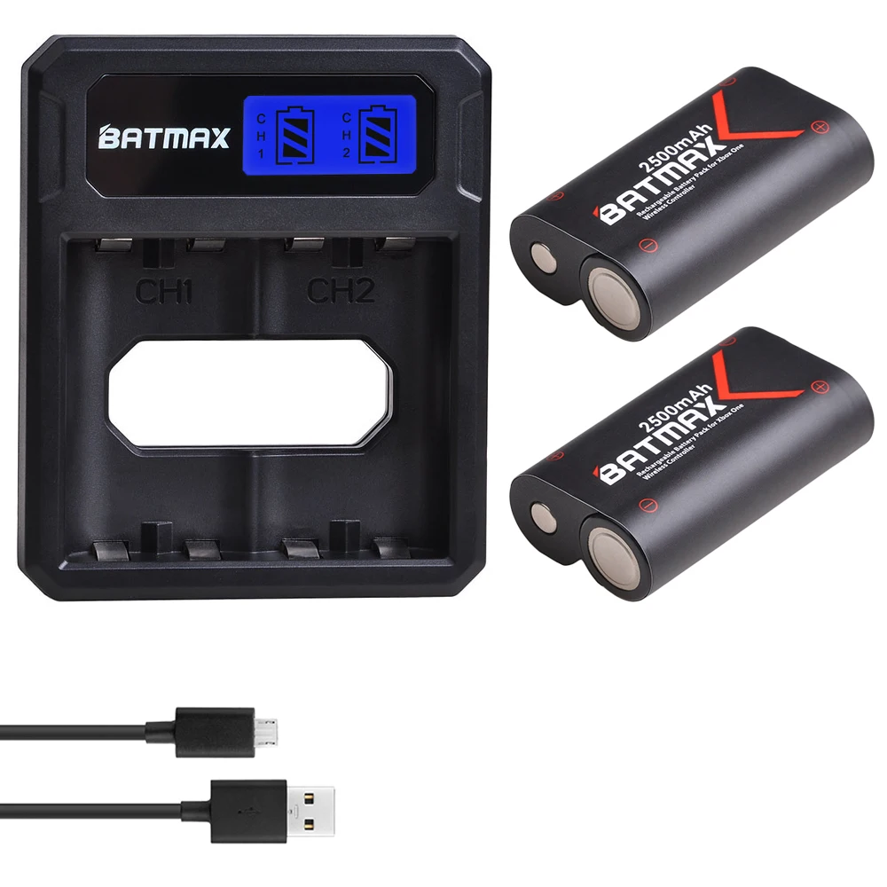 

2Pcs 2500mAh Battery + LCD Dual USB Charger for Xbox One / Xbox One S/Xbox One X/Xbox One Elite Wireless Controller Gamepads