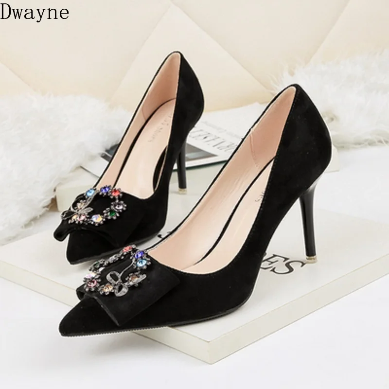 

2019 spring new fashion rhinestone pointed high heels fine with wild women's shoes red bride shallow mouth wedding shoes