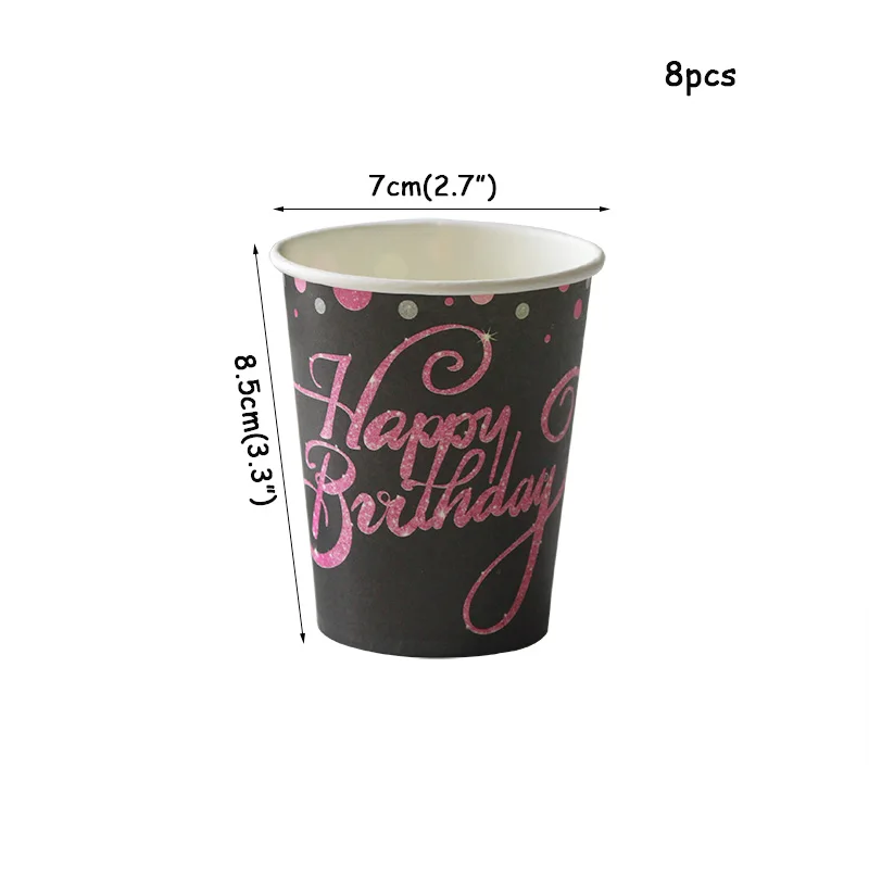 1 шт., скатерть для дня рождения черного и золотого цвета, украшения для дня рождения, детская пластиковая скатерть для взрослых, товары для первого дня рождения - Цвет: 8pcs paper cup