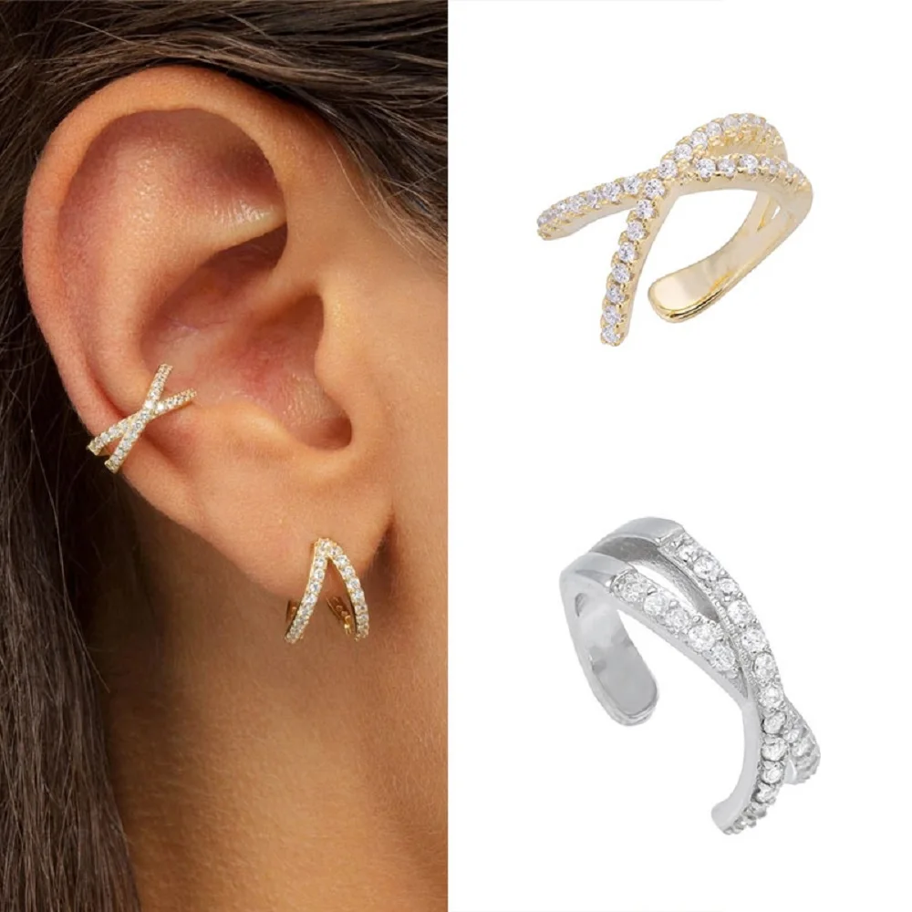 Pendiente de aro con Clip de circonio para mujer, 1 Uds., pendientes de oro sin Piercing, joyería de moda