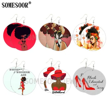 

SOMESOOR Sexy Delta Girl Printed Wooden Drop Earrings Bikini High heels Unbothered Lady Printed Big Dope Loops For Women Gifts