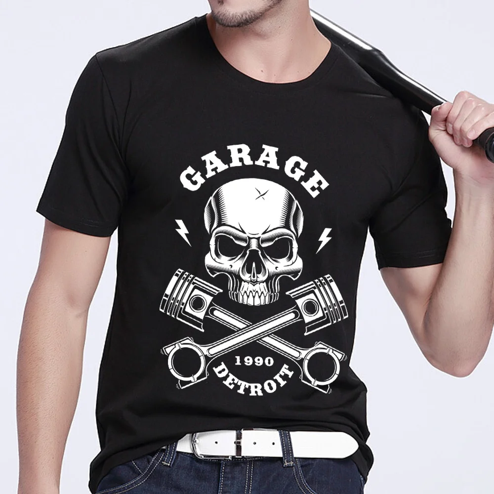

Men's Classic T-shirt Gothic Skull Pattern Shirt All-match Fashion Black Printed Short Sleeve Top Direct Selling Men's Clothing
