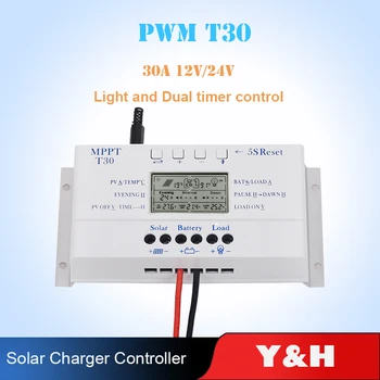 

NEW MPPT T30 Solar Charger Controller 30A 12V 24V Auto LCD Display CE Certificated Light and Dual Timer Control Voltage Settable