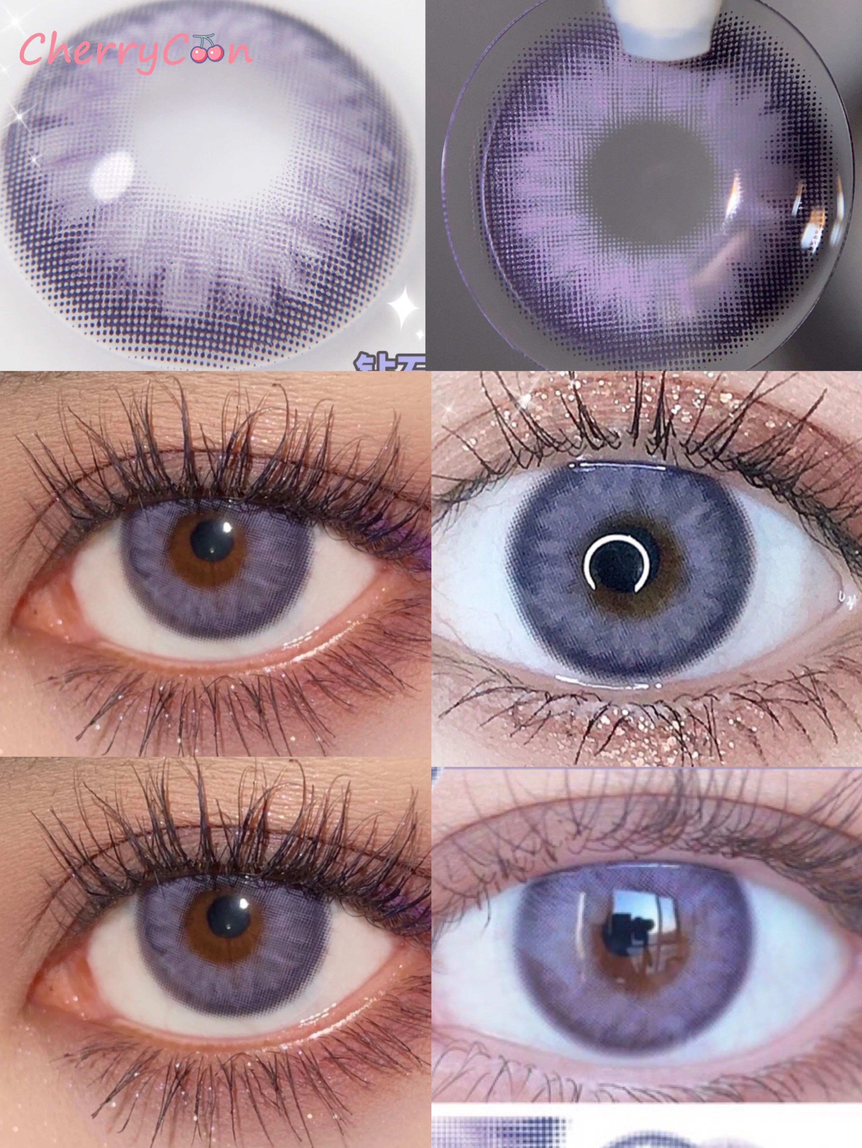 

CherryCon diamond violet Contact Lenses Colored yearly Soft for Eyes small beautiful pupil Contact Lens Myopia degrees 2pcs/Pair